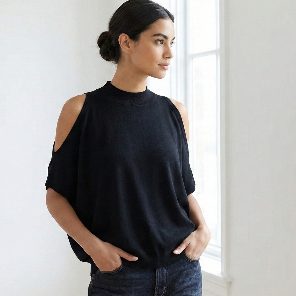Elegant Black Cold Shoulder Blouse